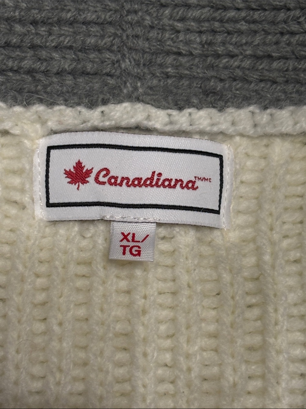 NWOT Shawl-Collar Cardigan Sweater in Gray, Cream & Red Maple Motif - Picture 2 of 10